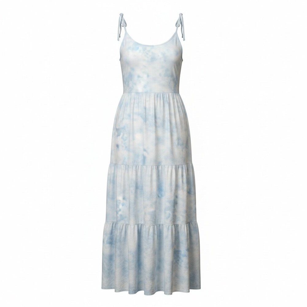Beach Lunch Lounge Linen Cotton Tiered Midi Sundress XL